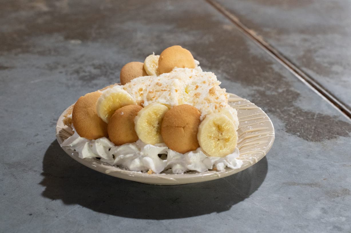 Slice of banana pudding pie