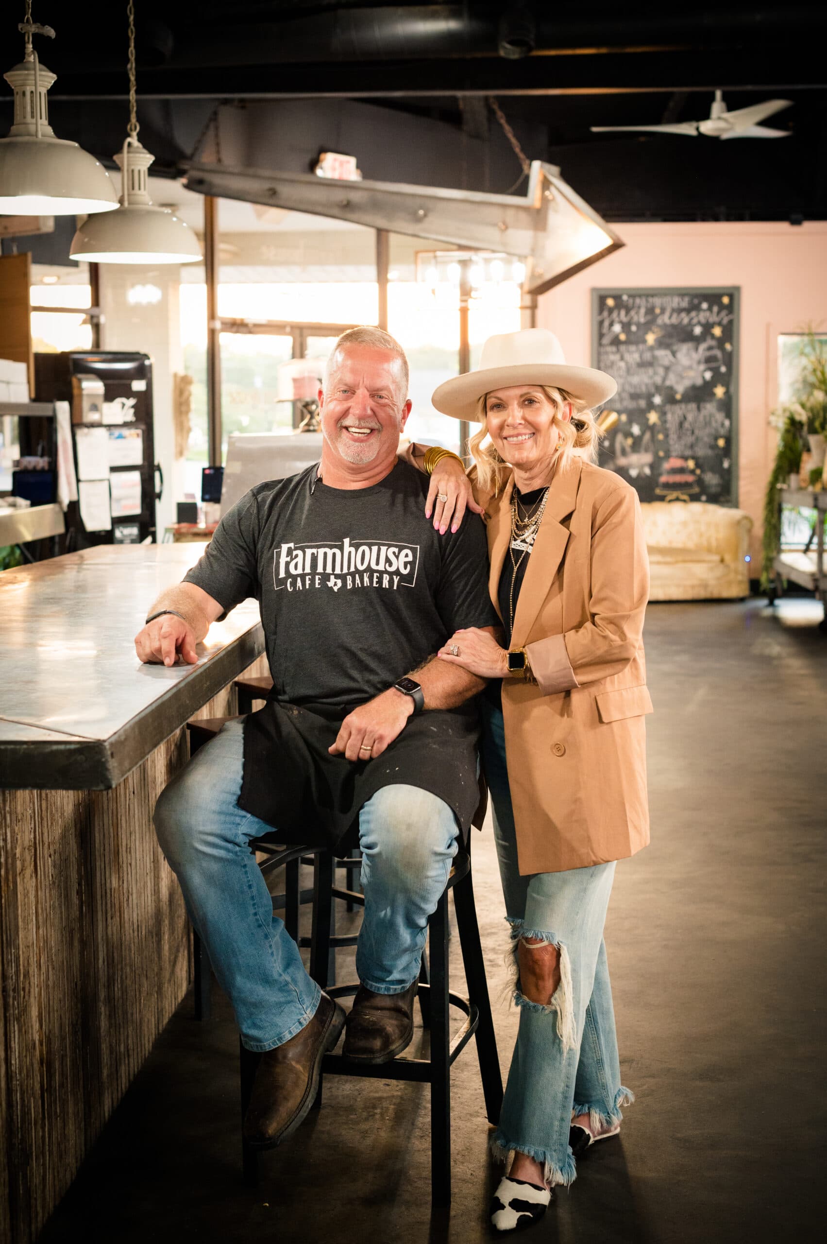Owners Brian and Karen Koerselman at the bar of Farmhouse Cafe in Huntsville, Texas
